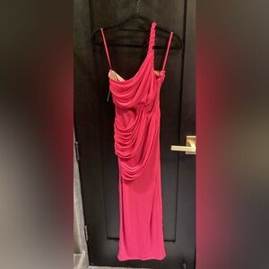 JLuxLabel Off the Shoulder Hot Pink Shimmery Long Dress.  Size M.  New with Tags